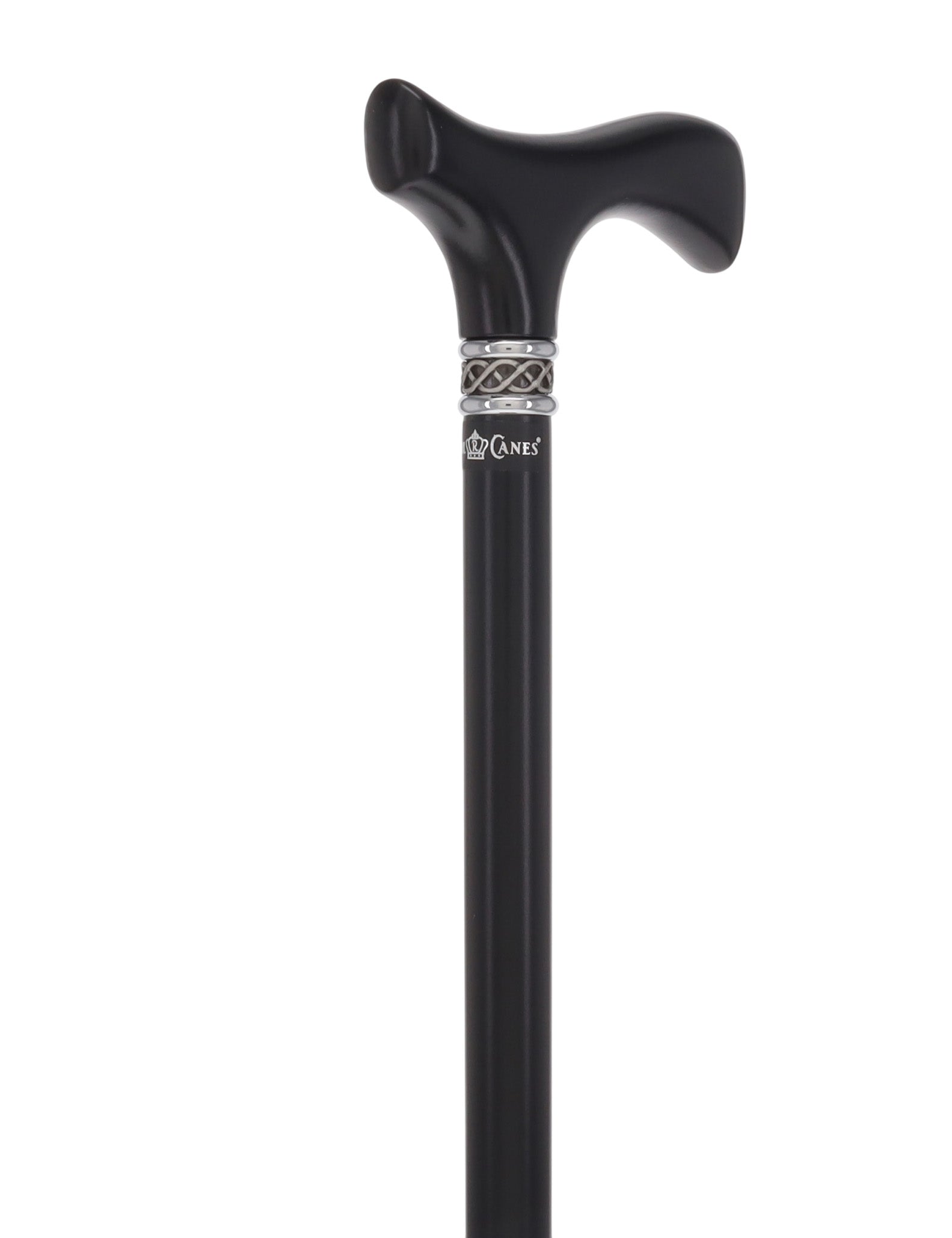 Slim Line Fritz Cane: Black Beechwood, Braided Pewter Collar