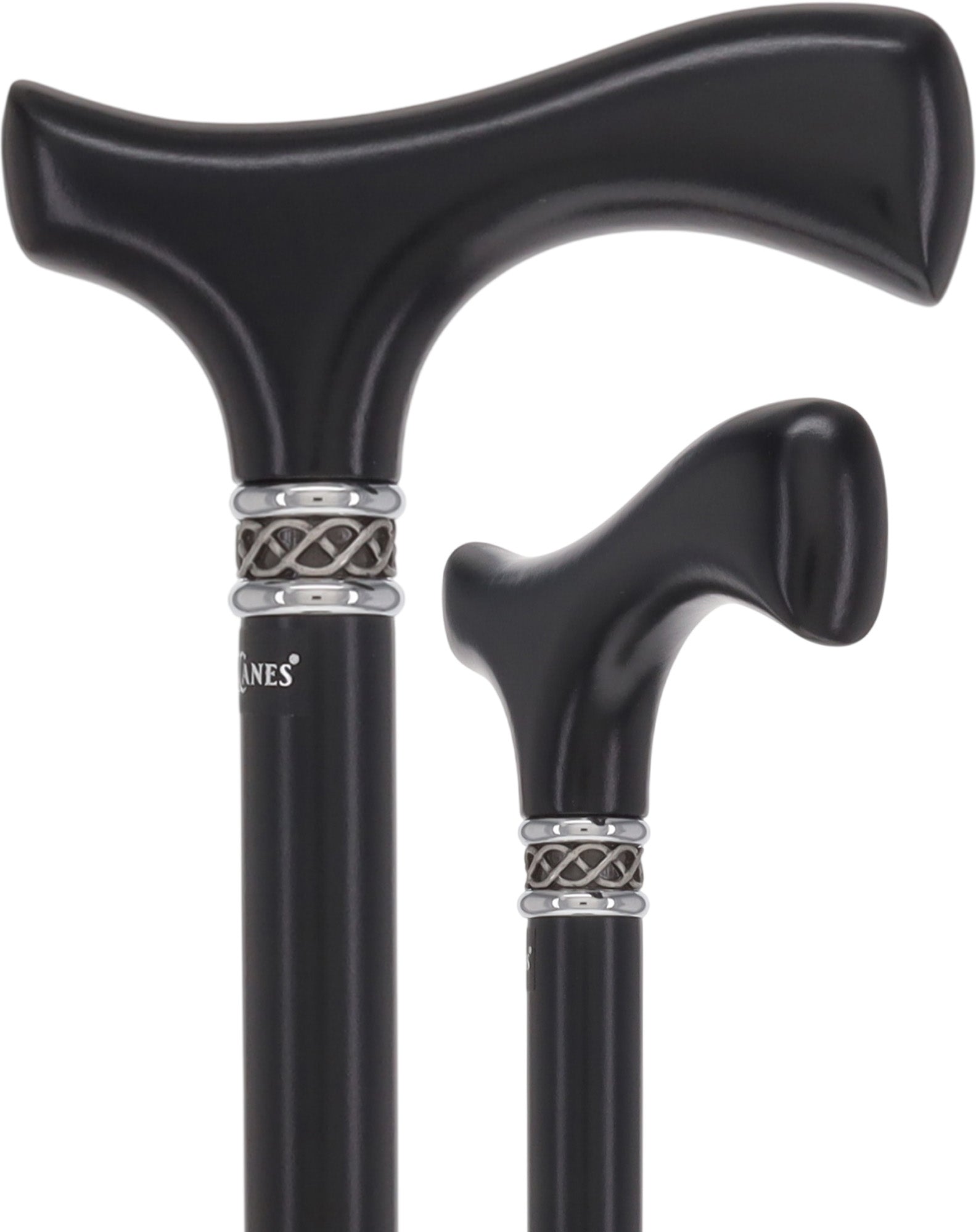 Slim Line Fritz Cane: Black Beechwood, Braided Pewter Collar