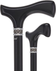 Slim Line Fritz Cane: Black Beechwood, Braided Pewter Collar