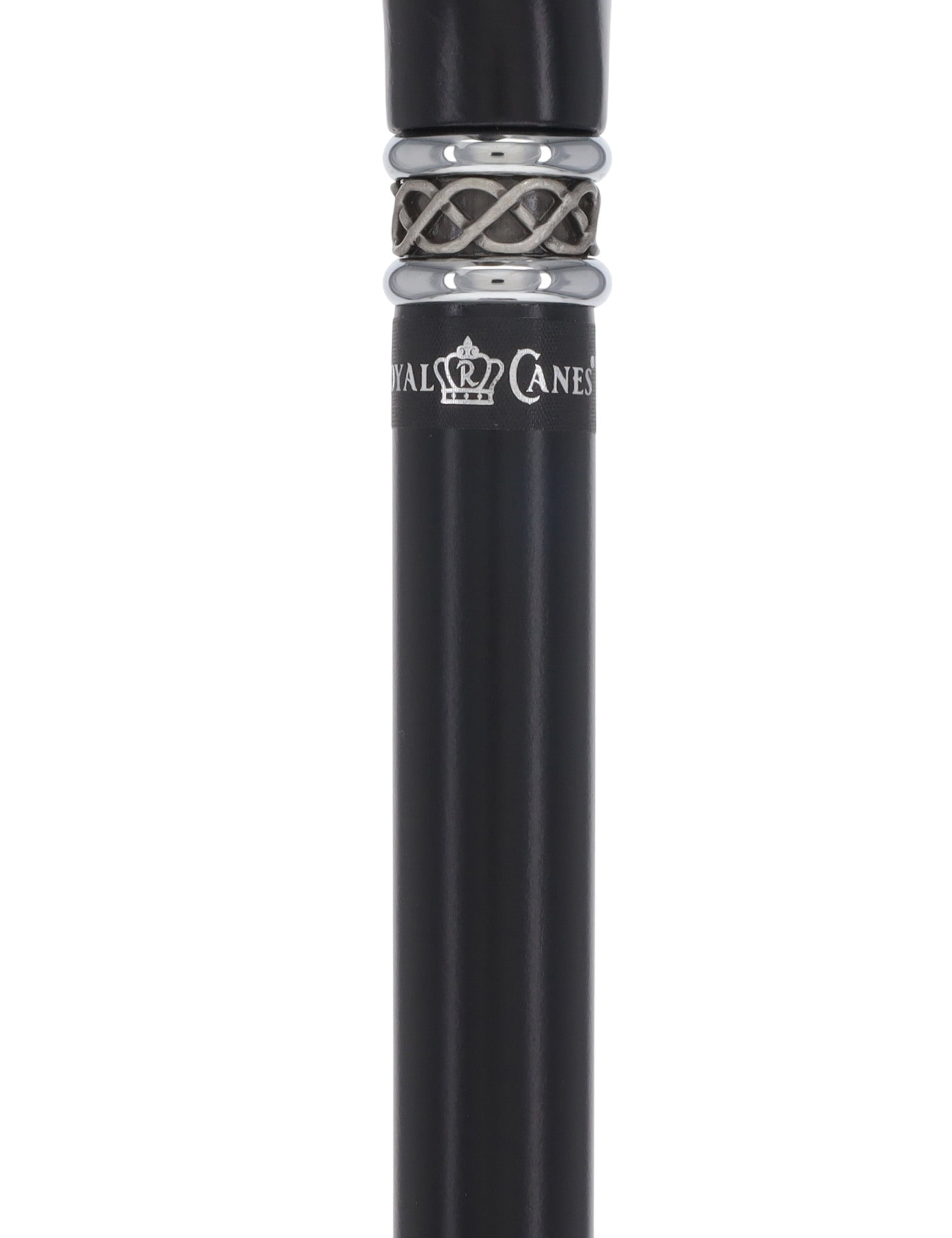 Slim Line Fritz Cane: Black Beechwood, Braided Pewter Collar