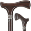 Scratch and Dent Ebony Slim Line Fritz Walking Cane With Ebony Shaft & Braided Pewter Collar V2029