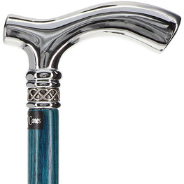 Scratch and Dent Blue Slim Line Chrome Plated Fritz Walking Cane