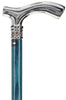 Slim Line Chrome Blue Fritz Cane: Ash Shaft, Pewter Swirl