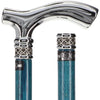 Scratch and Dent Blue Slim Line Chrome Plated Fritz Walking Cane With Blue Ash Shaft and Pewter Swirl Collar V1606