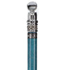 Blue Slim Line Chrome Plated Fritz Walking Cane With Blue Ash Shaft and Pewter Swirl Collar