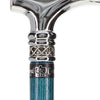 Scratch and Dent Blue Slim Line Chrome Plated Fritz Walking Cane With Blue Ash Shaft and Pewter Swirl Collar V1606