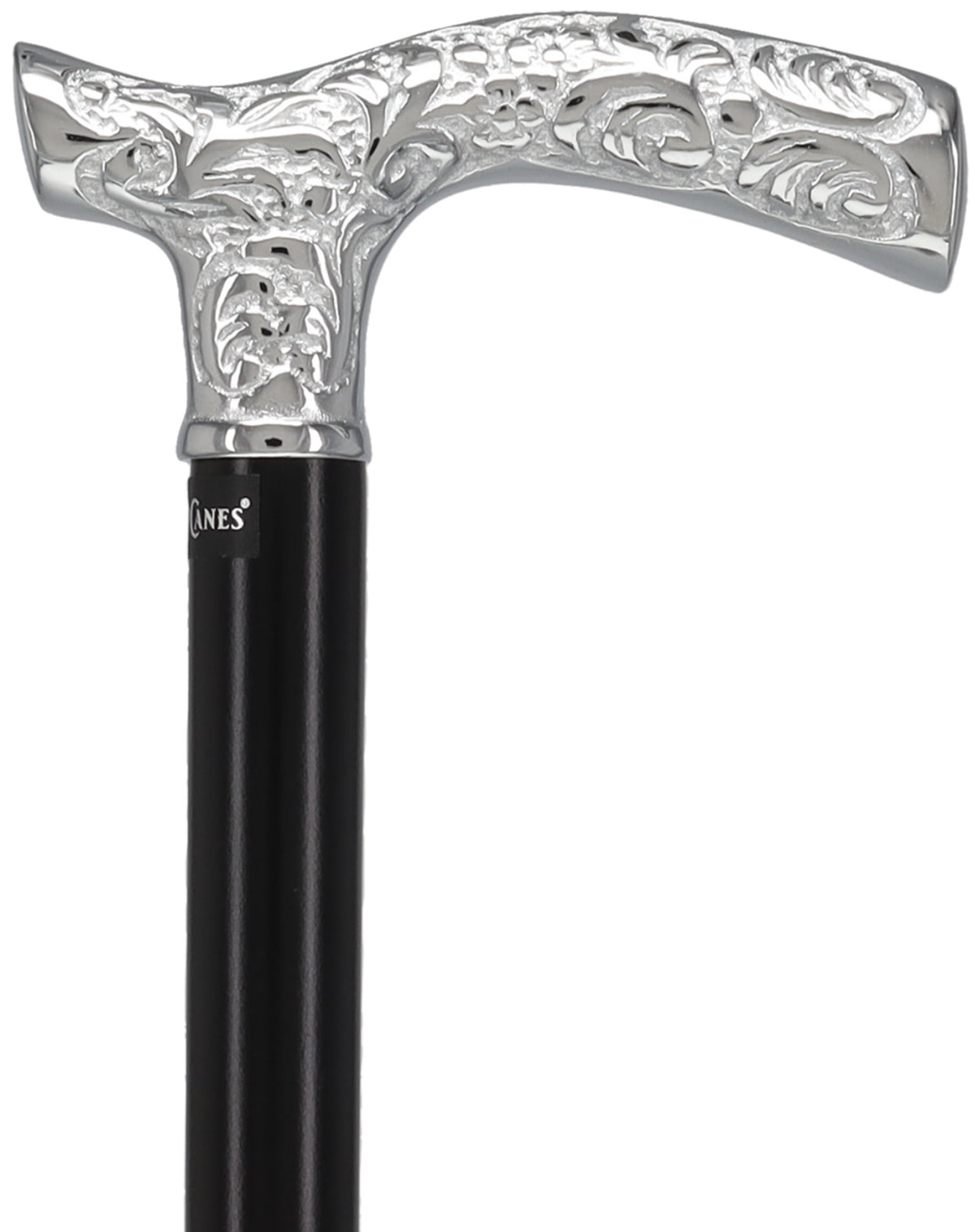 Premium Chrome Brass Scroll Fritz Cane: Black Beechwood