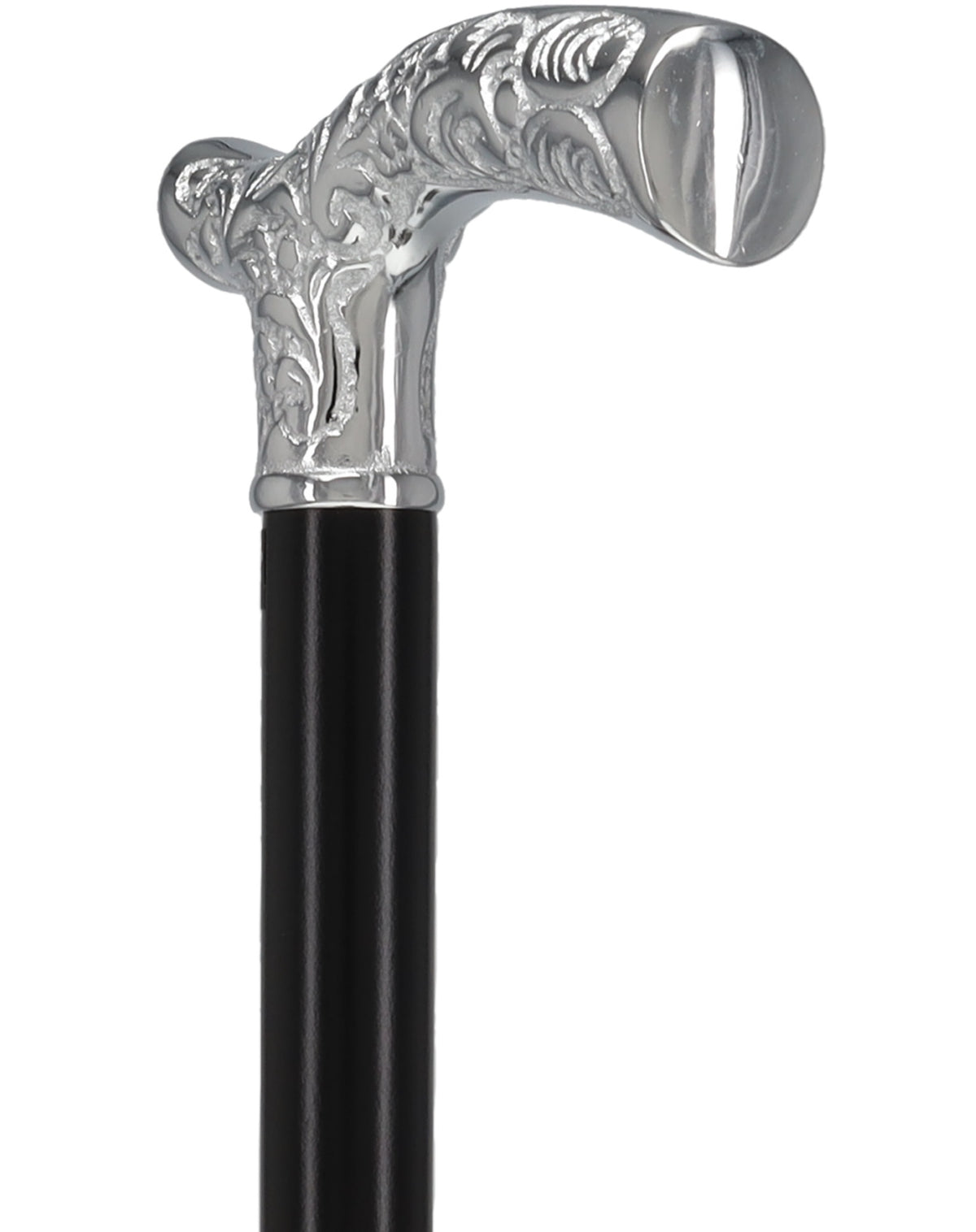 Premium Chrome Brass Scroll Fritz Cane: Black Beechwood