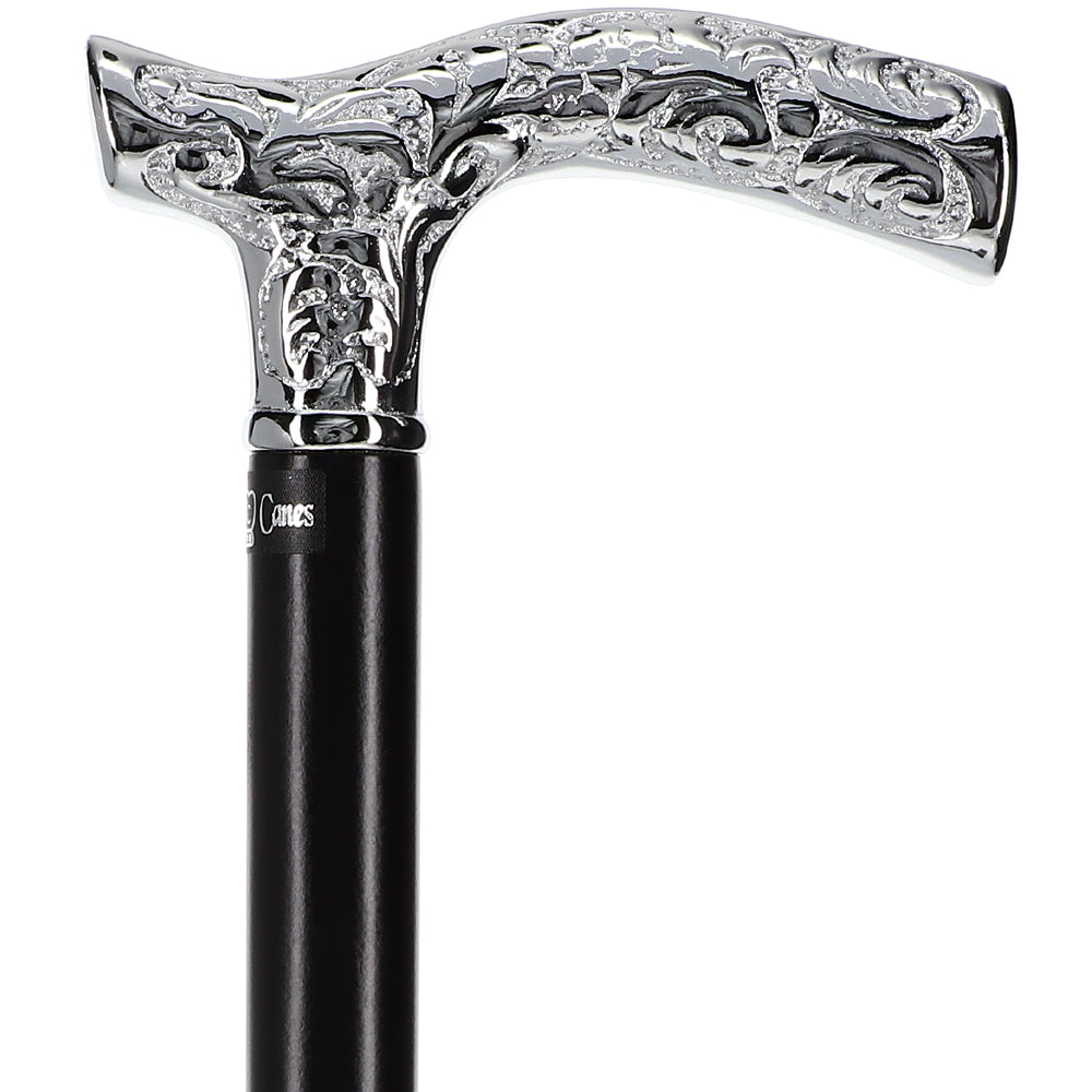 Premium Chrome Brass Scroll Fritz Cane: Black Beechwood