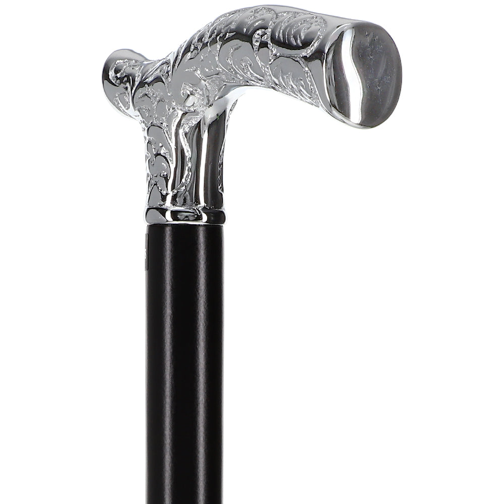 Premium Chrome Brass Scroll Fritz Cane: Black Beechwood