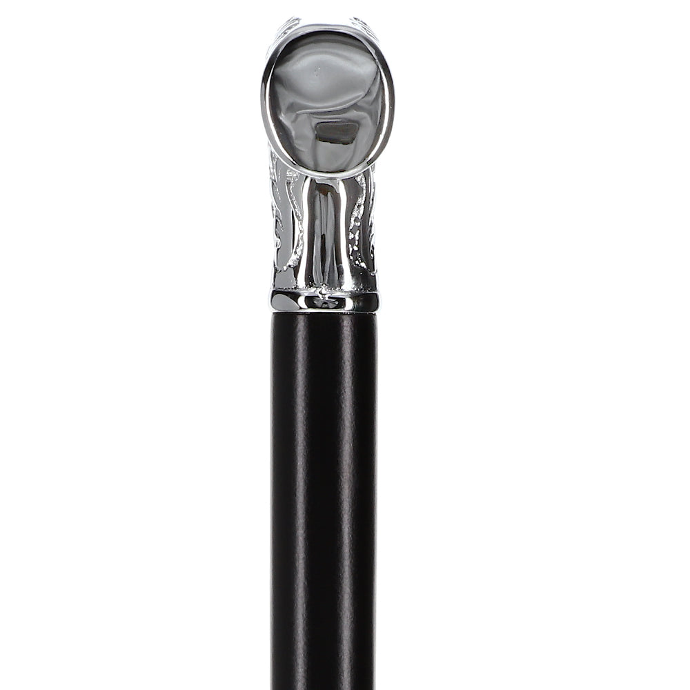 Premium Chrome Brass Scroll Fritz Cane: Black Beechwood