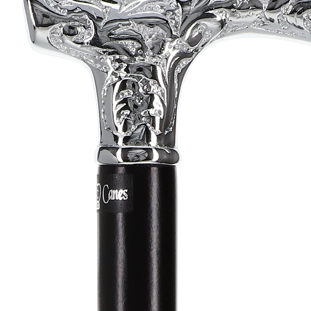 Premium Chrome Brass Scroll Fritz Cane: Black Beechwood