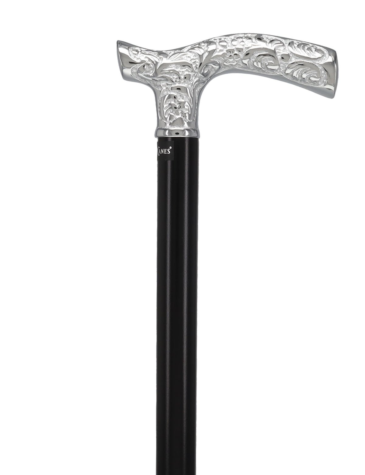 Premium Chrome Brass Scroll Fritz Cane: Black Beechwood