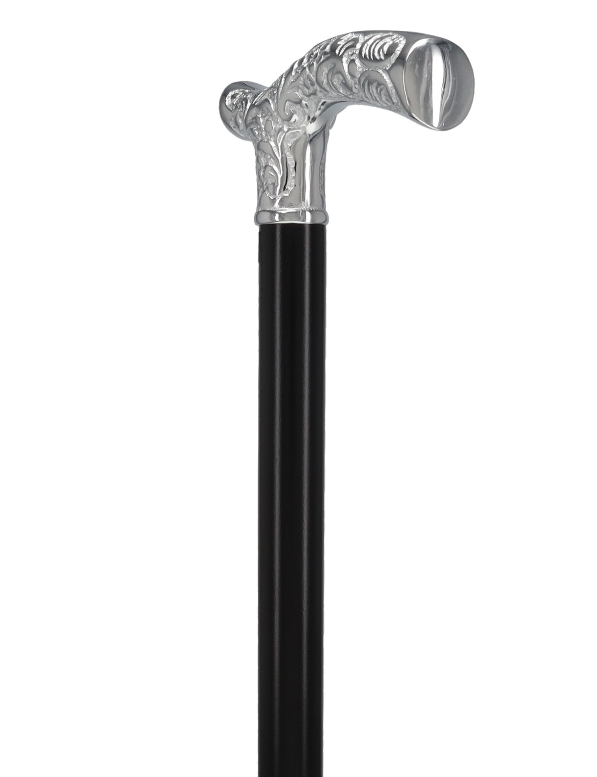 Premium Chrome Brass Scroll Fritz Cane: Black Beechwood