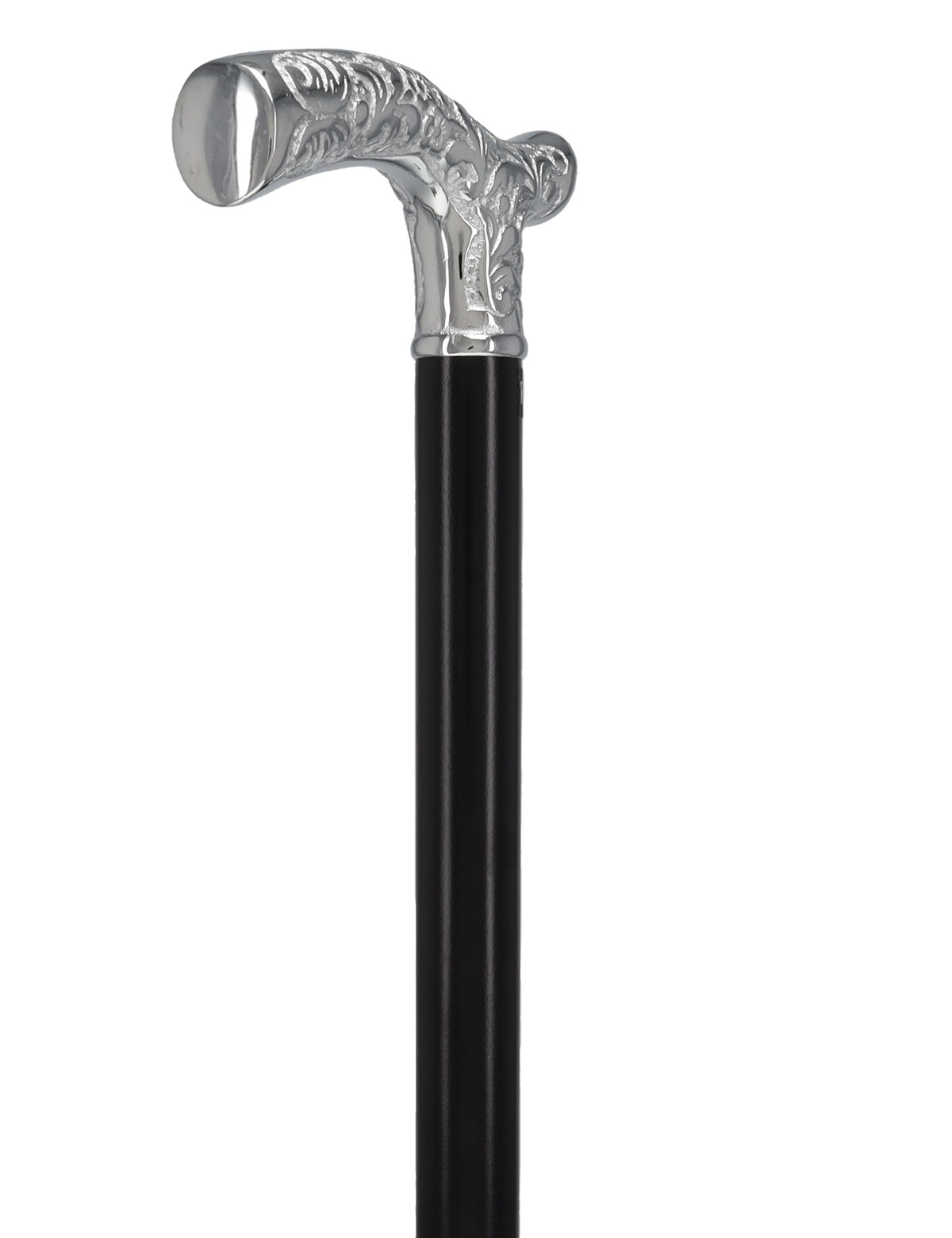 Premium Chrome Brass Scroll Fritz Cane: Black Beechwood