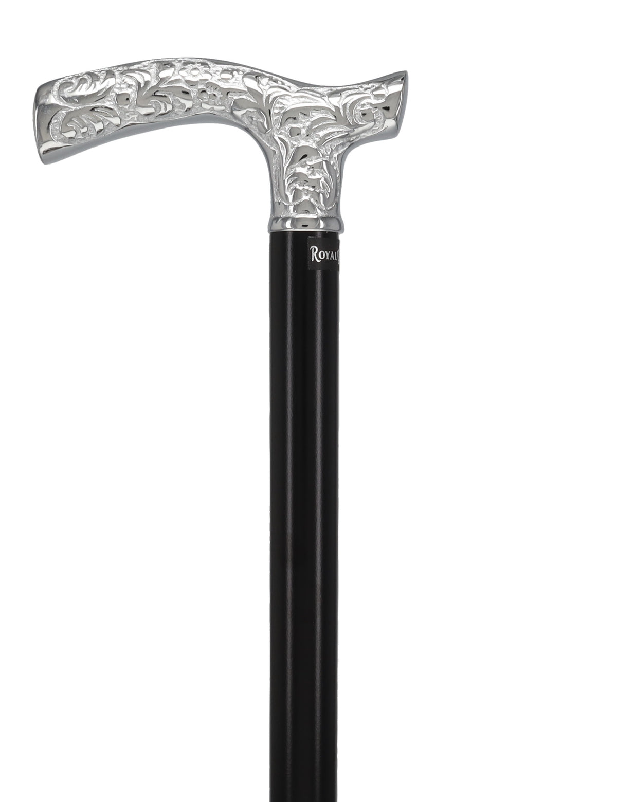 Premium Chrome Brass Scroll Fritz Cane: Black Beechwood