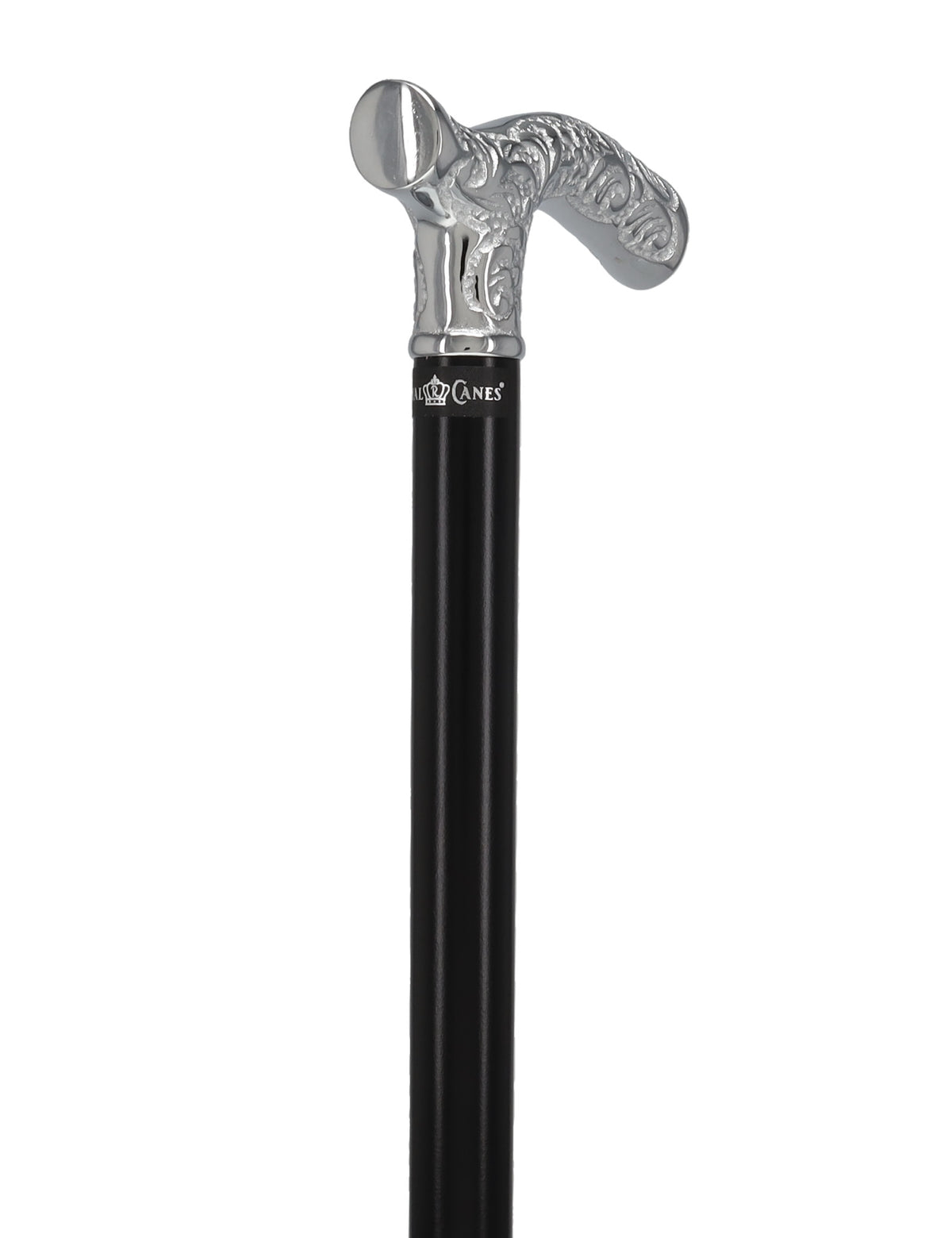 Premium Chrome Brass Scroll Fritz Cane: Black Beechwood