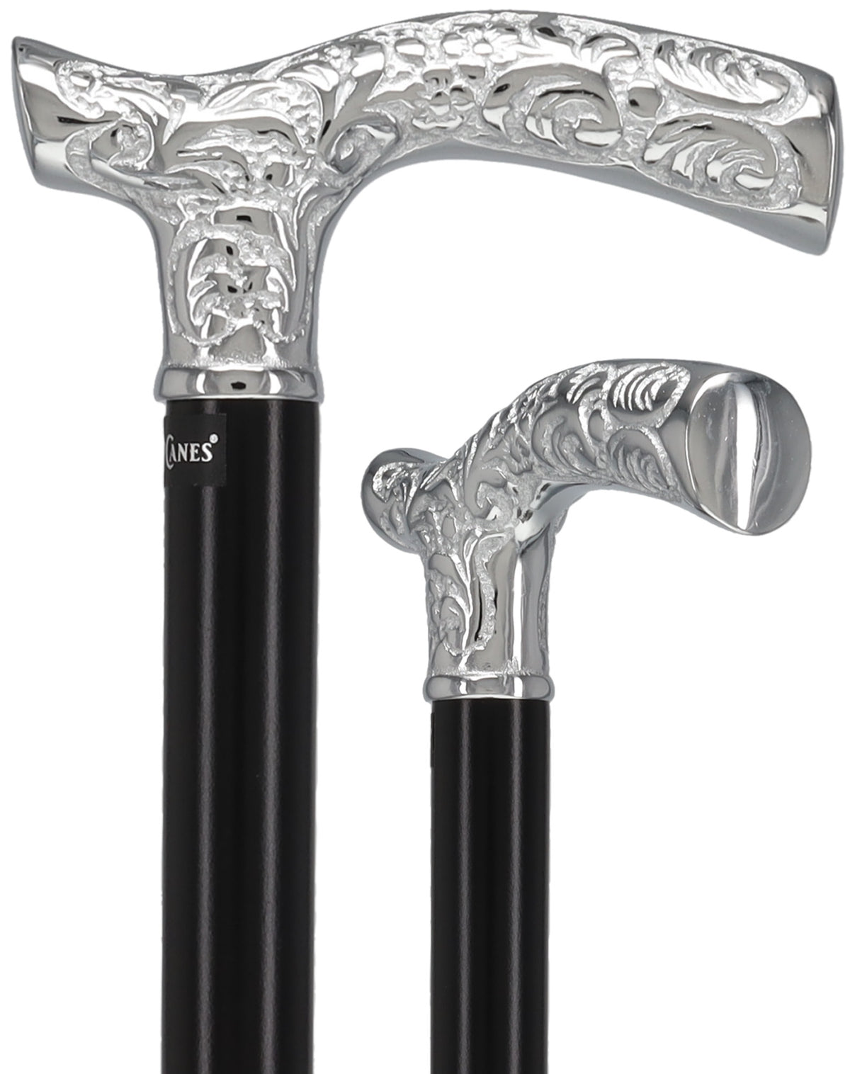 Premium Chrome Brass Scroll Fritz Cane: Black Beechwood
