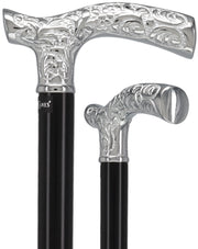 Premium Chrome Brass Scroll Fritz Cane: Black Beechwood