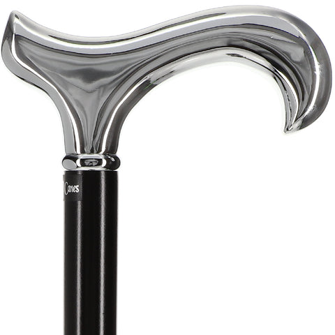 Chrome Plated Derby Walking Cane With Black Beechwood Shaft and Silver Collar w/ SafeTbase
