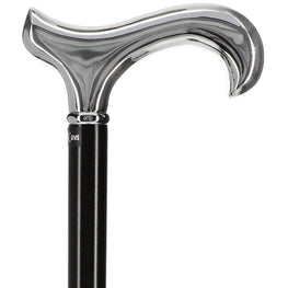 Formal Luxury Chrome Derby Cane: Silver Collar & SafeTbase