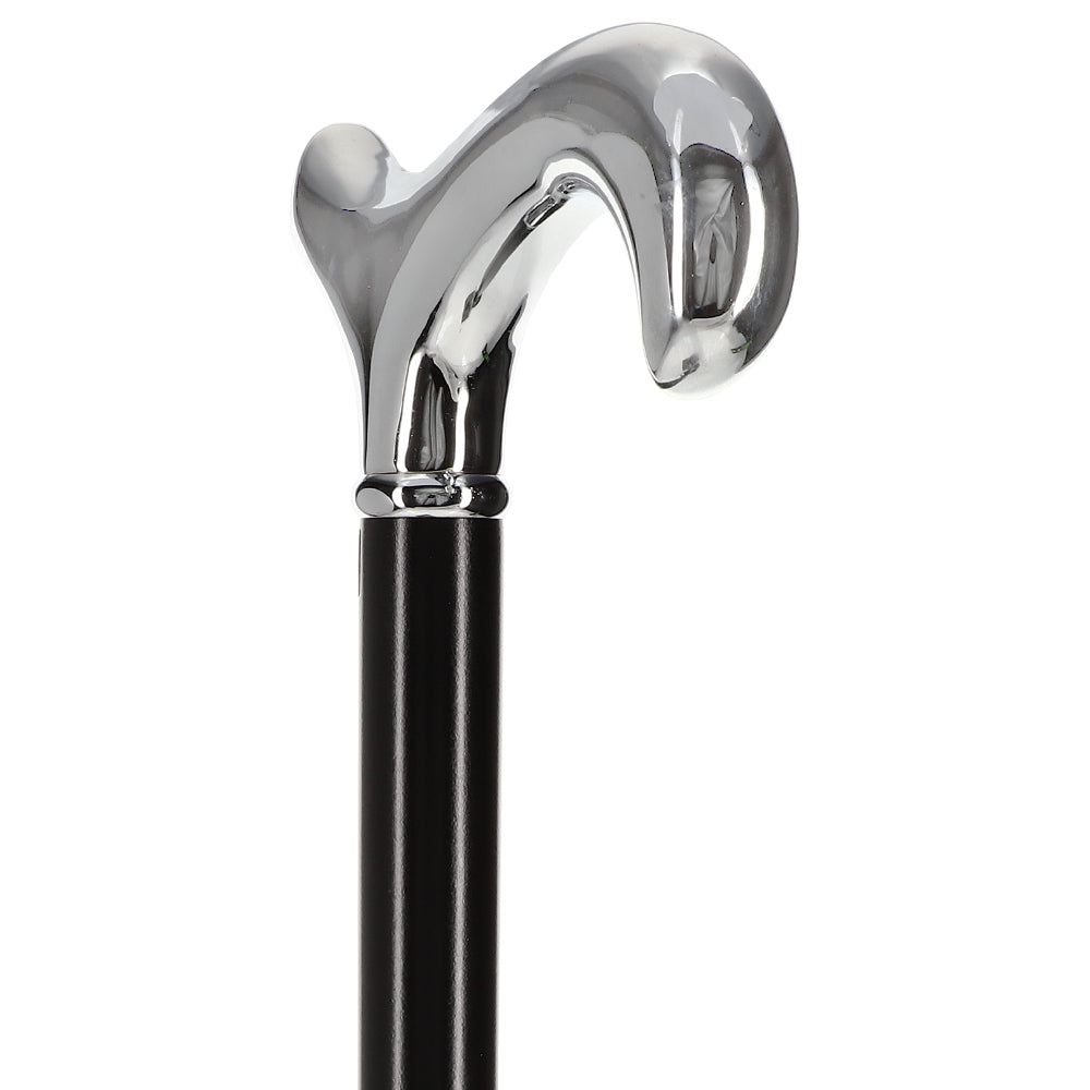Formal Chrome Derby Cane, Black Beechwood & Silver Collar
