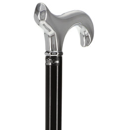 Scratch and Dent Chrome Plated Derby Walking Cane With Black Beechwood Shaft and Silver Collar V2042