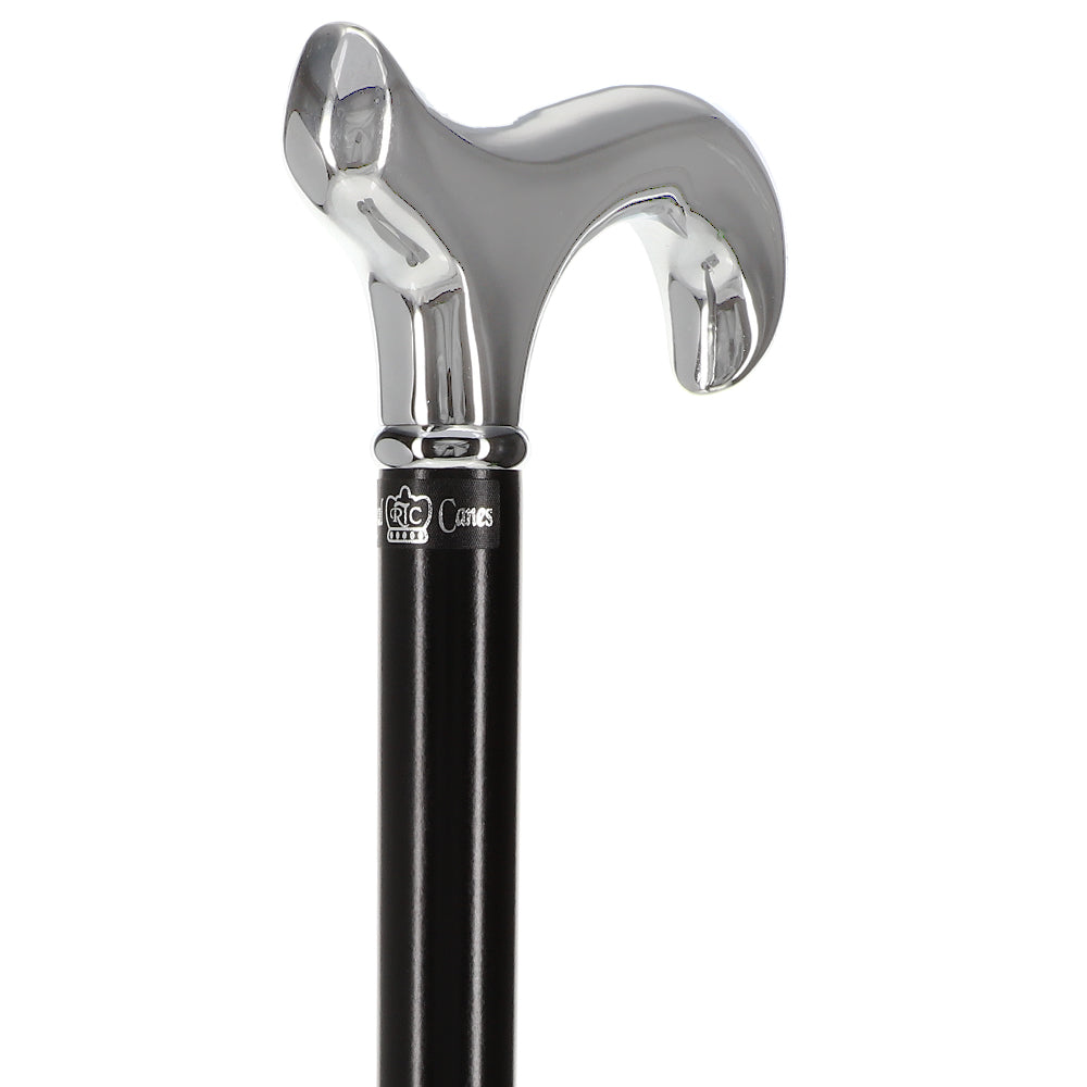 Chrome Plated Derby Walking Cane With Black Beechwood Shaft and