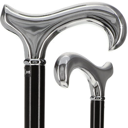 Scratch and Dent Chrome Plated Derby Walking Cane With Black Beechwood Shaft and Silver Collar V2042