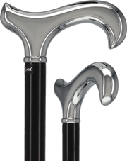 Formal Chrome Derby Cane, Black Beechwood & Silver Collar