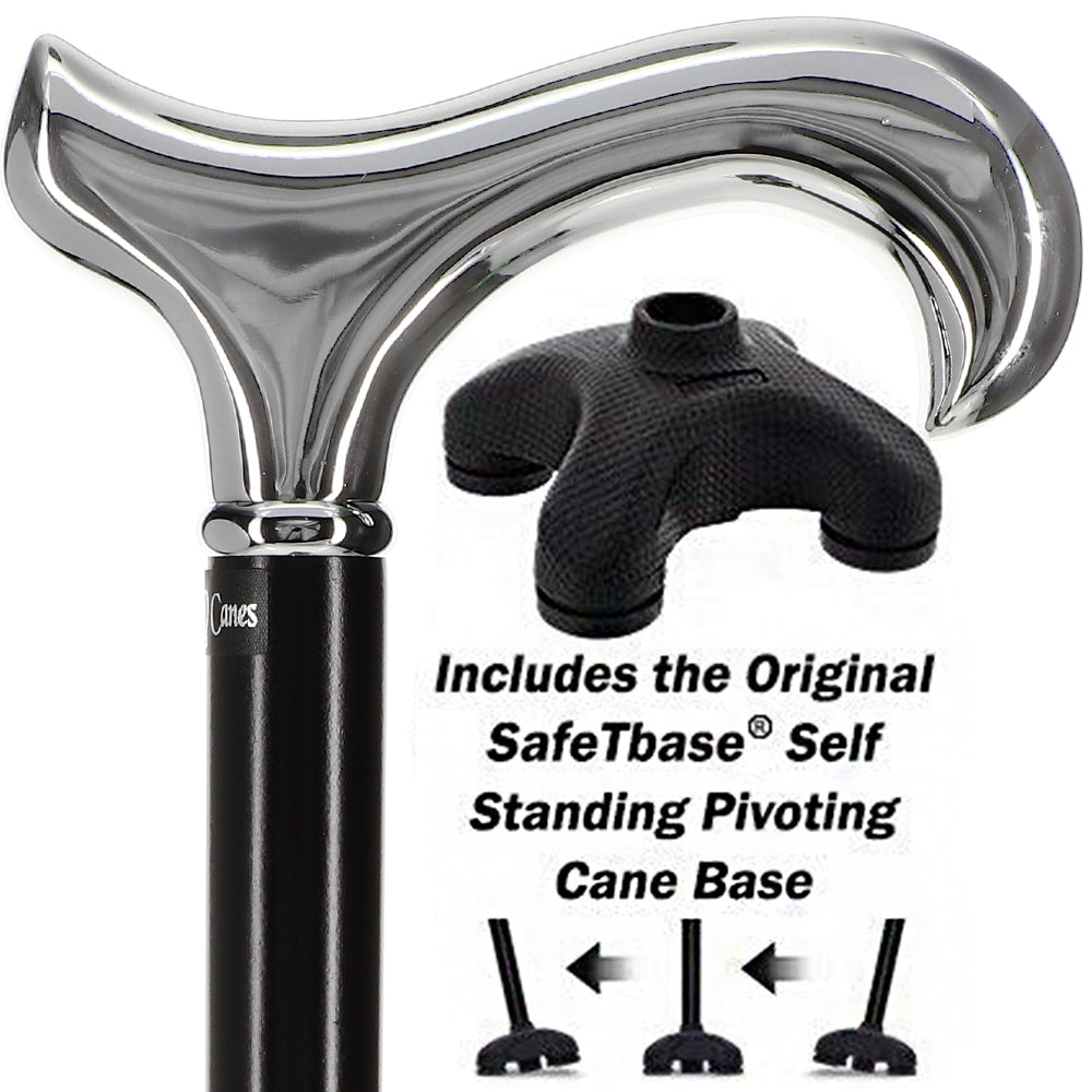 Cane Sborate Black Beechwood Shaft w/ SafeTbase Chrome Plated Derby Walking Cane