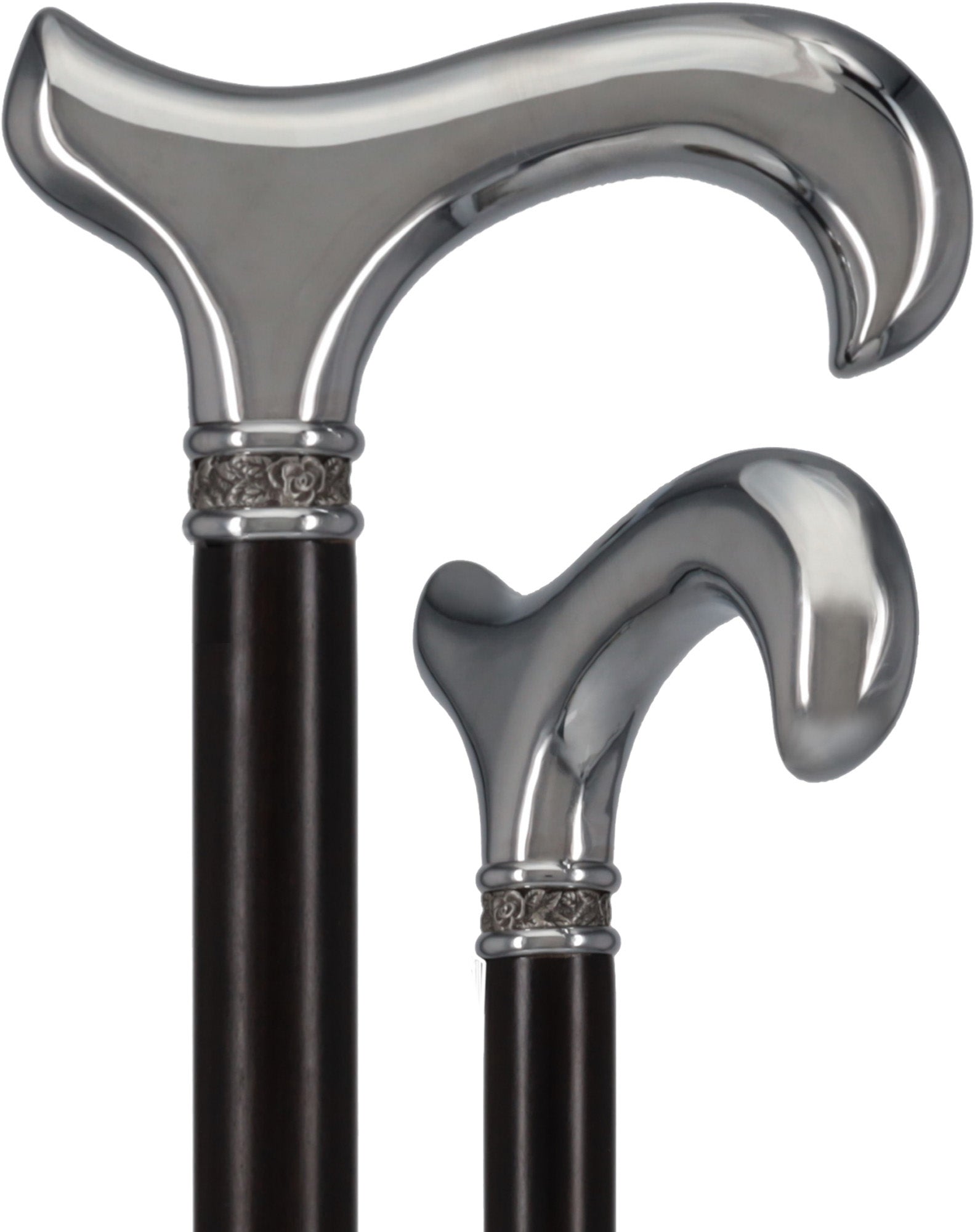 Luxurious Chrome Plated Cane: Ebony Shaft, Rose Pewter Collar