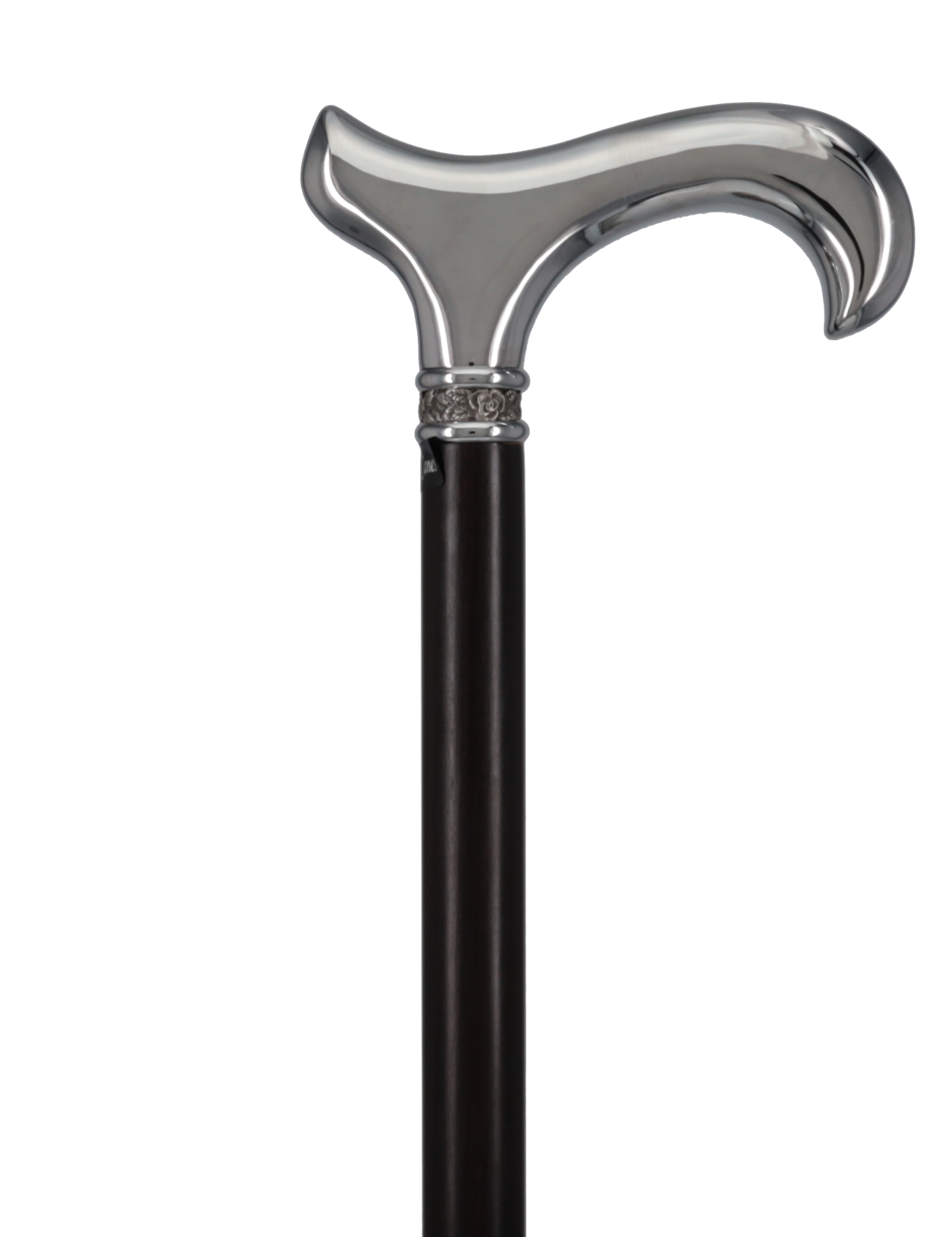 Luxurious Chrome Plated Cane: Ebony Shaft, Rose Pewter Collar
