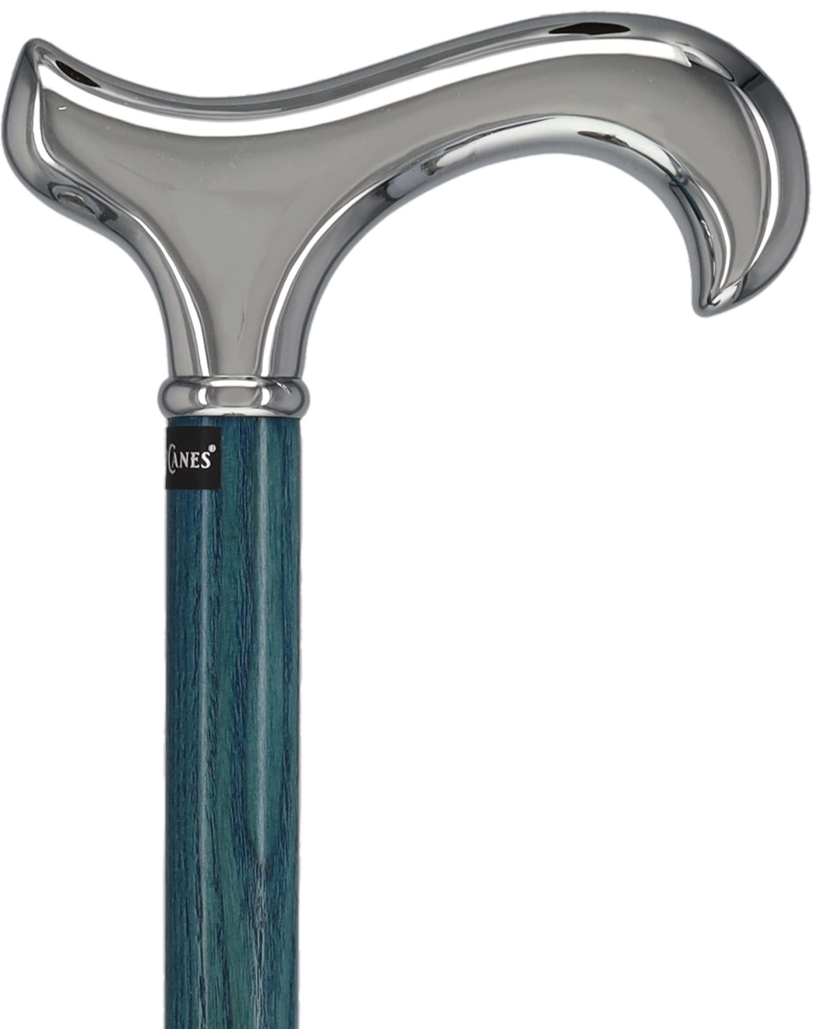 Luxury Blue Chrome Derby Cane - Stained Denim Ash Wood