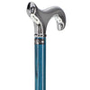 Blue Chrome Plated Derby Walking Cane With Blue Ash Wood Shaft and Silver Collar