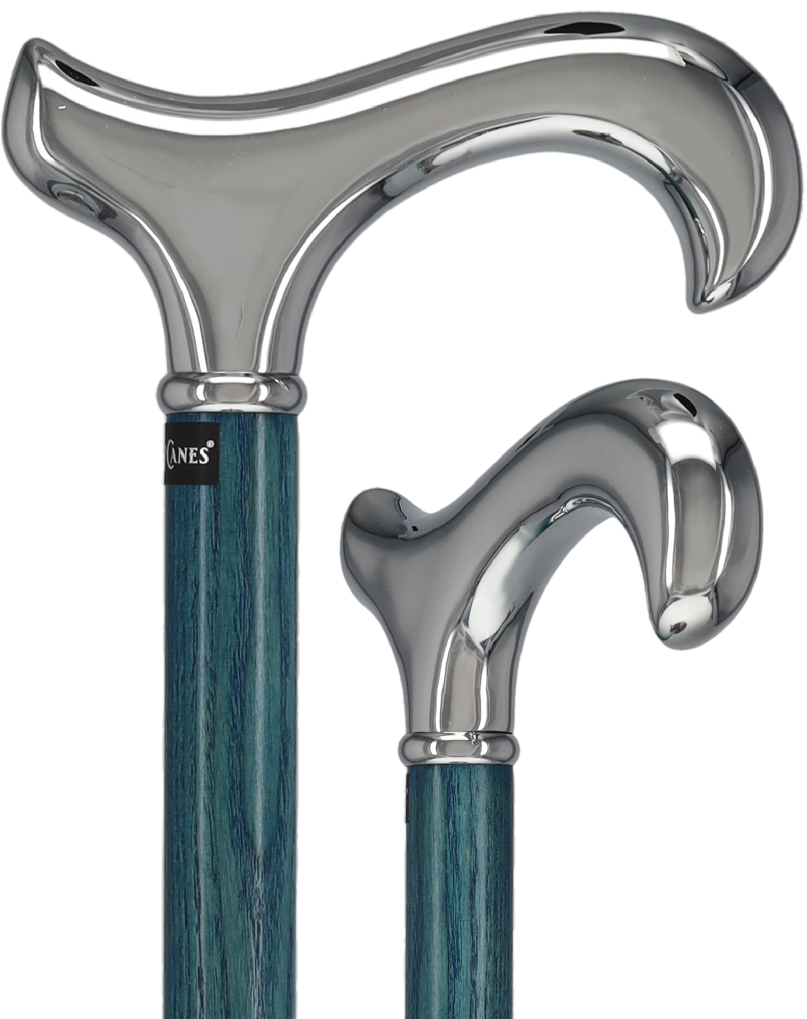 Luxury Blue Chrome Derby Cane - Stained Denim Ash Wood