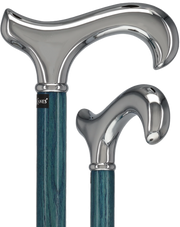 Luxury Blue Chrome Derby Cane - Stained Denim Ash Wood