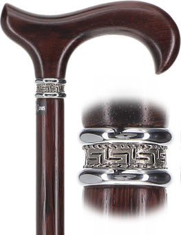 Scratch and Dent Textured Exotic Wenge Wood Derby Cane: Intricate Pewter Collar V3400