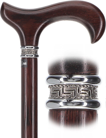 Textured Exotic Wenge Wood Derby Cane: Intricate Pewter Collar