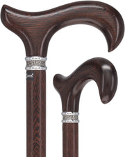 Textured Exotic Wenge Wood Derby Cane: Intricate Pewter Collar
