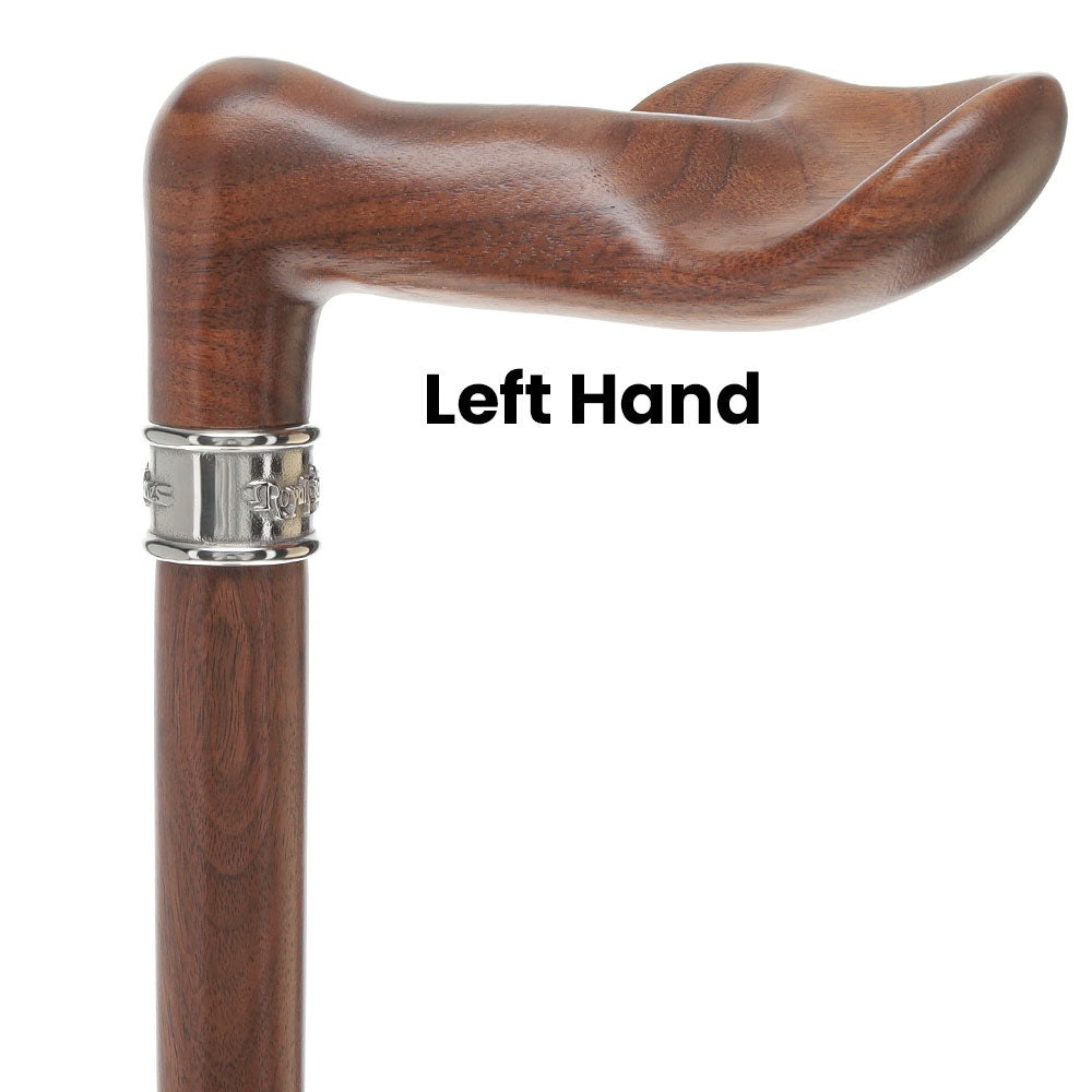 Walnut Wood Shaft Silver Collar Walnut Palm Grip Walking Cane
