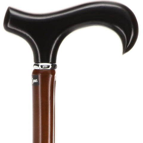 White Derby Handle Walking Cane with Beechwood Wood Shaft and Silver Collar