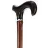 Black Beechwood Derby Walking Cane With Dark Bamboo Shaft and Silver Collar