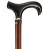 Scratch and Dent Black Beechwood Derby Walking Cane With Dark Bamboo Shaft and Silver Collar V3218