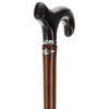 Scratch and Dent Black Beechwood Derby Walking Cane With Dark Bamboo Shaft and Silver Collar V3218