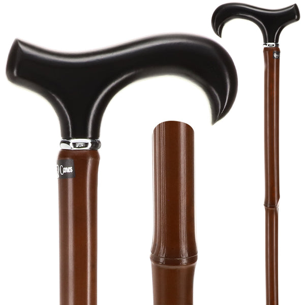 Scratch and Dent Black Beechwood Derby Walking Cane With Dark Bamboo Shaft and Silver Collar V1270