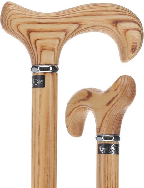 Flame Scorched Ash Derby Walking Cane: Enhanced Wood Grain