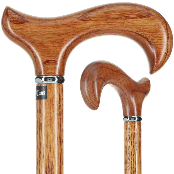 Scratch and Dent Genuine Oak Wood Derby Walking Cane With Oak Shaft And Silver Collar V3476