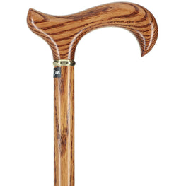 Natural Oak Derby Walking Cane - Strong & Sturdy, Sleek Gold Collar, Comfy Derby Grip