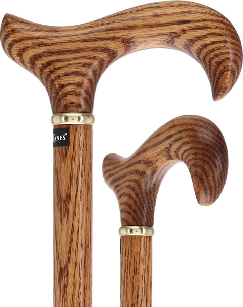 Strong Natural Oak Derby Cane with Gold Collar